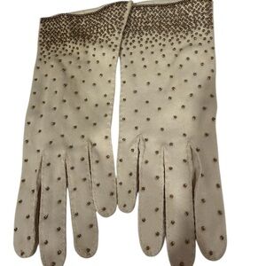 Simplex Vintage Evening Gloves Size 6 1/2 With Gold Beading at cuff Off White